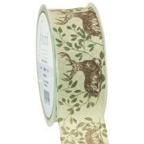 Product Christmas ribbon with deer motif ribbon light green 40mm 20m