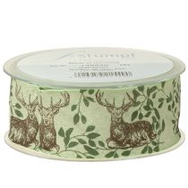 Product Christmas ribbon with deer motif ribbon light green 40mm 20m