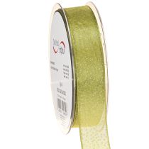 Product Christmas ribbon with golden dots, dimensionally stable, green, 25mm, 20m