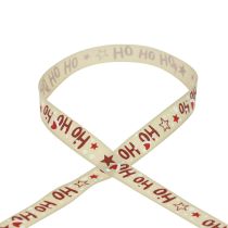 Product Christmas ribbon “Ho Ho Ho” gift ribbon beige 15mm 15m