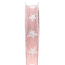 Christmas ribbon linen with star pink 25mm 15m