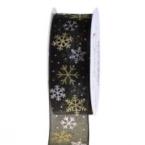 Christmas ribbon organza snowflakes black gold 40mm 15m