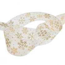 Product Christmas ribbon organza snowflakes white gold 40mm 15m