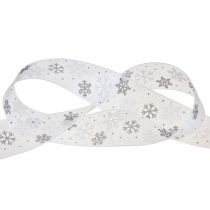 Christmas ribbon organza snowflakes white gray 40mm 15m