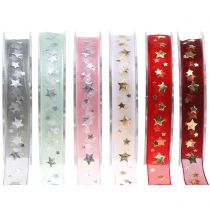 Product Christmas ribbon organza with star motif 15mm 20cm