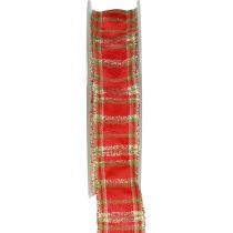 Product Decorative ribbon Scottish gift ribbon red green gold 25mm 20m