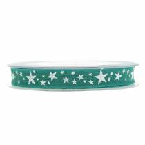 Product Jute ribbon with star motif petrol green 15mm 15m