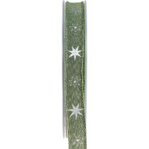 Christmas ribbon stars gift ribbon green silver 15mm 20m