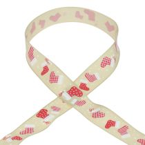 Christmas ribbon boots beige red gift ribbon 25mm 15m