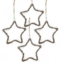 Product Christmas decoration star elm stars to hang white washed 20cm 4pcs