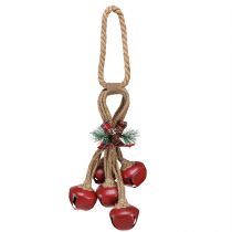 Product Christmas decoration for hanging red bells with bow 51cm