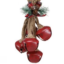 Product Christmas hanging decoration, red bells with bow, 51cm, festive hanging decoration, Christmas ornament, door wreath