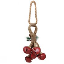 Product Christmas hanging decoration, red bells with bow, 51cm, festive hanging decoration, Christmas ornament, door wreath