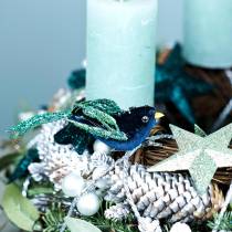 Product Christmas decoration blackbird with clip blue, glitter assorted 3pcs