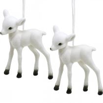 Christmas decoration reindeer flocked to hang white black 2 pieces