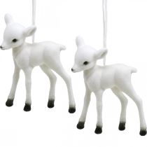 Product Christmas decoration reindeer flocked to hang white black 2 pieces