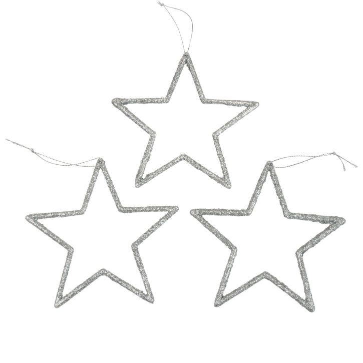 Product Christmas Decoration Star Pendant Silver Glitter 12cm 12 Pcs