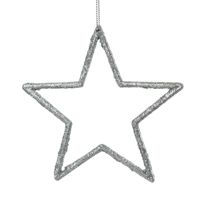 Product Christmas Decoration Star Pendant Silver Glitter 12cm 12 Pcs