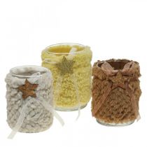 Product Christmas decoration lantern glass faux fur H12cm Ø9.5cm 3pcs