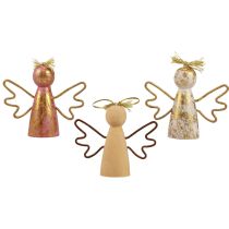 Christmas angel wooden decoration gold decorative hanger 9×3×7.5cm 6pcs