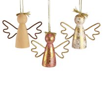Product Christmas Angel Wooden Decoration Gold Decoration Hanger 9×3×7.5cm 6 pcs