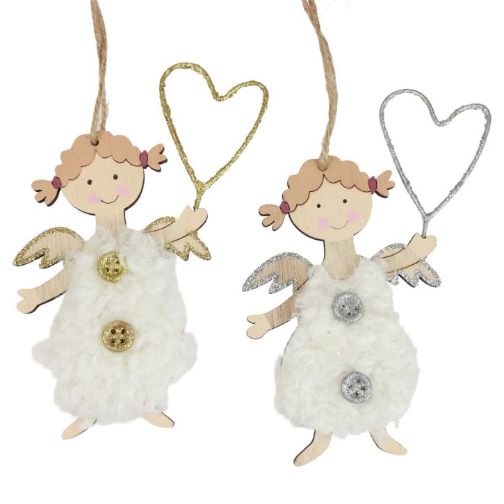 Christmas angel with heart Christmas tree decorations wood 14.5cm 8pcs