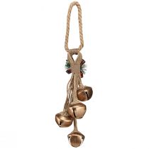 Product Large gold Christmas bells with bow and fir branches, festive door and room decoration, 51cm