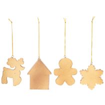 Product Set of 4 Christmas Ornaments in Gingerbread Look – Reindeer, Gingerbread Man, House, Snowflake – 7cm – Plastic – Brown and White