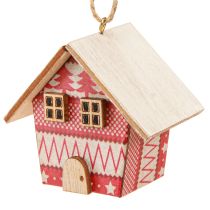 Product Christmas houses for hanging paper wood red 5.5cm 6 pcs