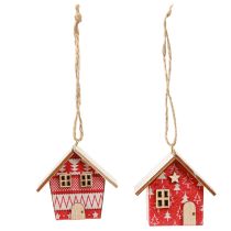 Product Christmas houses for hanging paper wood red 5.5cm 6 pcs