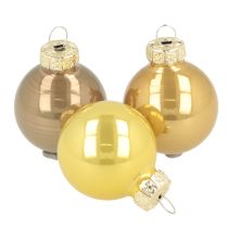 Product Mini Glass Christmas Baubles Set 3cm, Copper, Orange & Gold, 22 Pieces