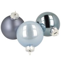 Product Decorative ball set glass – blue-grey, surface matt, glossy 5cm 24pcs
