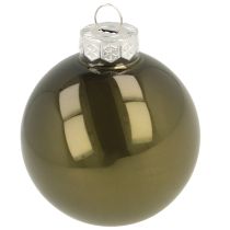 Product Christmas tree balls glass set of 2 shiny in olive &amp; sand colors with hanger 5cm 24pcs