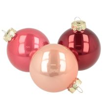 Product Glass Christmas Baubles Set 24 Pieces 6cm Red and Pink