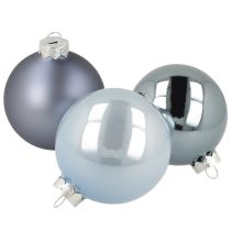 Product Ball set in blue/silver – matte &amp; glossy, glass decoration for winter floristry 7.5cm 12pcs