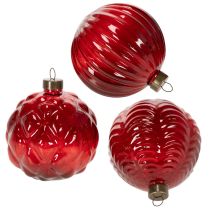 Product Glass Christmas Baubles Red 8cm Set of 12