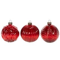 Product Glass Christmas Baubles Red 8cm Set of 12
