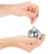 Product Set of 6 Silver Mirror Ball Christmas Ornaments, 7cm