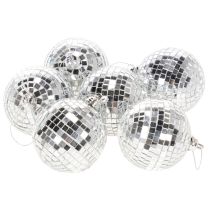 Product Set of 6 Silver Mirror Ball Christmas Ornaments, 7cm