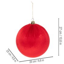 Product Velvet Red Christmas Bauble Set, 25cm, Hanging Decoration, 2 Pieces