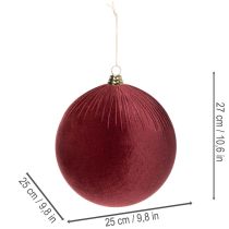 Product Velvet Red Christmas Baubles Large Hanging Ornament 25cm Set of 2