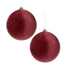 Product Velvet Red Christmas Baubles Large Hanging Ornament 25cm Set of 2
