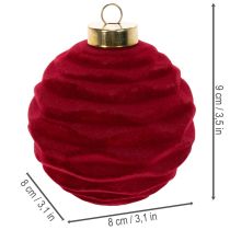 Product Set of 12 Velvet Christmas Baubles Bordeaux Red 8cm