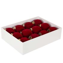 Product Set of 12 Velvet Christmas Baubles Bordeaux Red 8cm