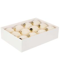 Product White Textured Christmas Bauble Ornament Set, 8cm, 12 Pieces