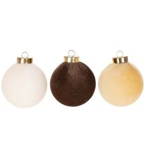 Product Velvet-Look Christmas Baubles Set of 12 in Warm Tones, 8cm Diameter