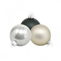 Product Mini Christmas ball, tree decoration mix, Advent decoration black/silver/mother of pearl H4.5cm Ø4cm real glass 24 pcs
