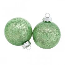Product Christmas ball, Christmas tree decorations, glass ball green marbled H6.5cm Ø6cm real glass 24pcs