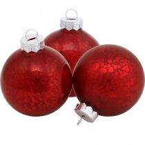Product Christmas tree ball, tree decoration, Christmas ball red marbled H6.5cm Ø6cm real glass 24 pcs