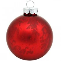 Product Christmas tree ball, tree decoration, Christmas ball red marbled H6.5cm Ø6cm real glass 24 pcs